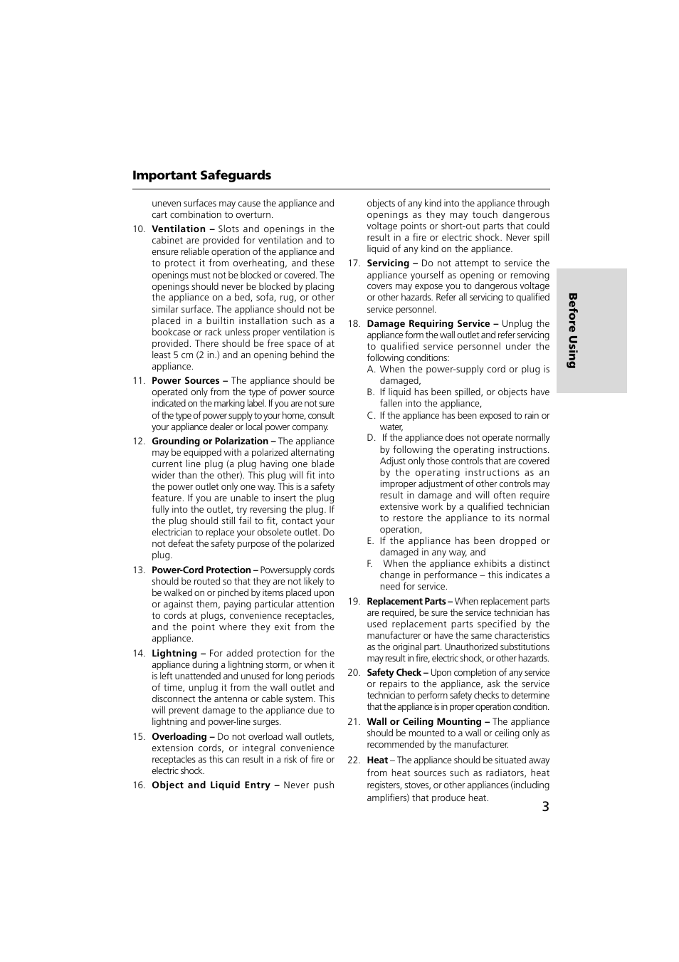 Important safeguards | Onkyo CDR-201A User Manual | Page 3 / 52