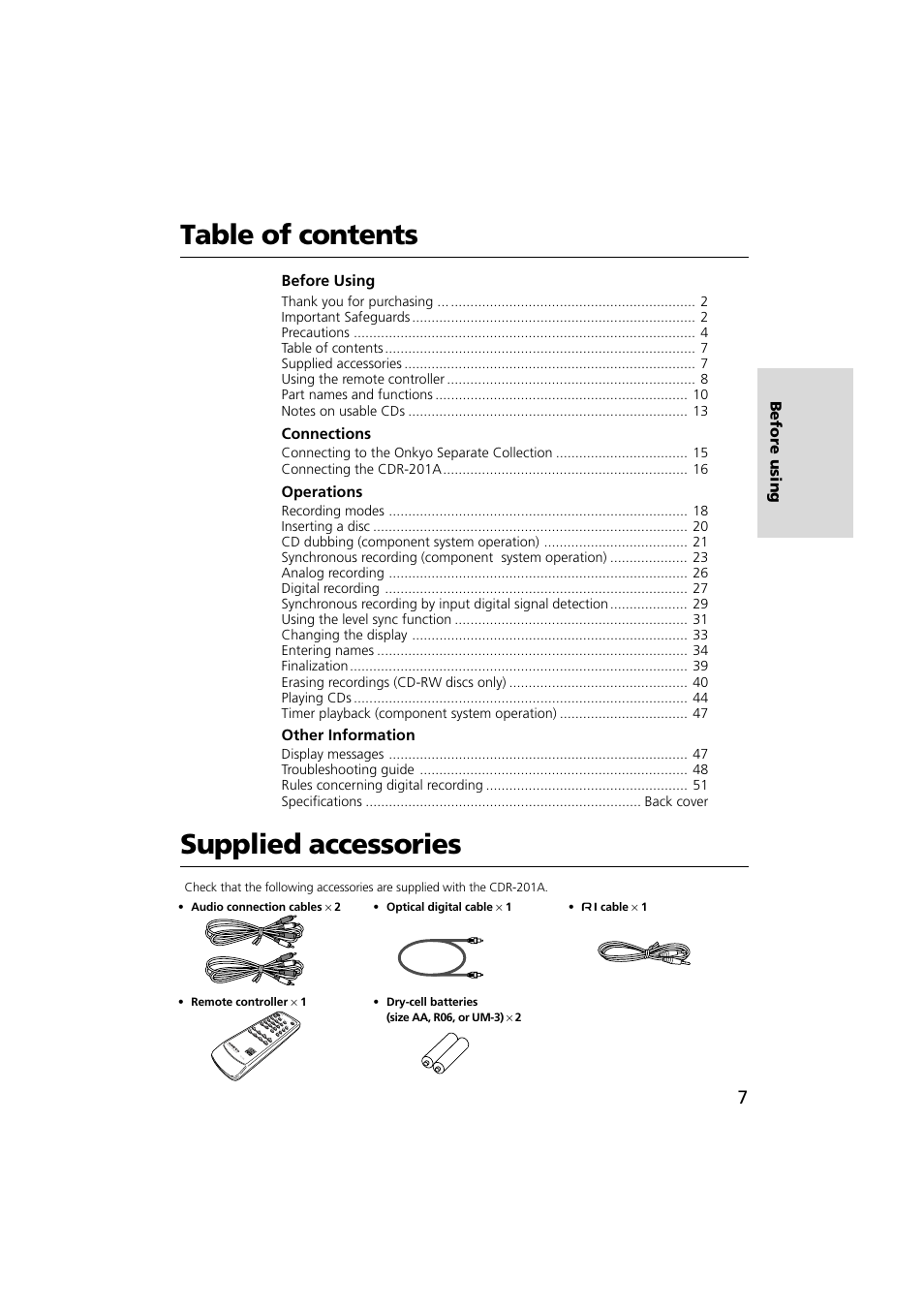 Onkyo CDR-201A User Manual | Page 7 / 52