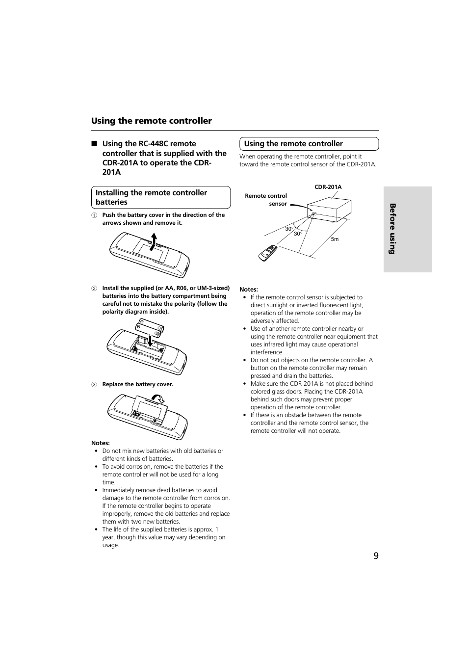 Using the remote controller | Onkyo CDR-201A User Manual | Page 9 / 52