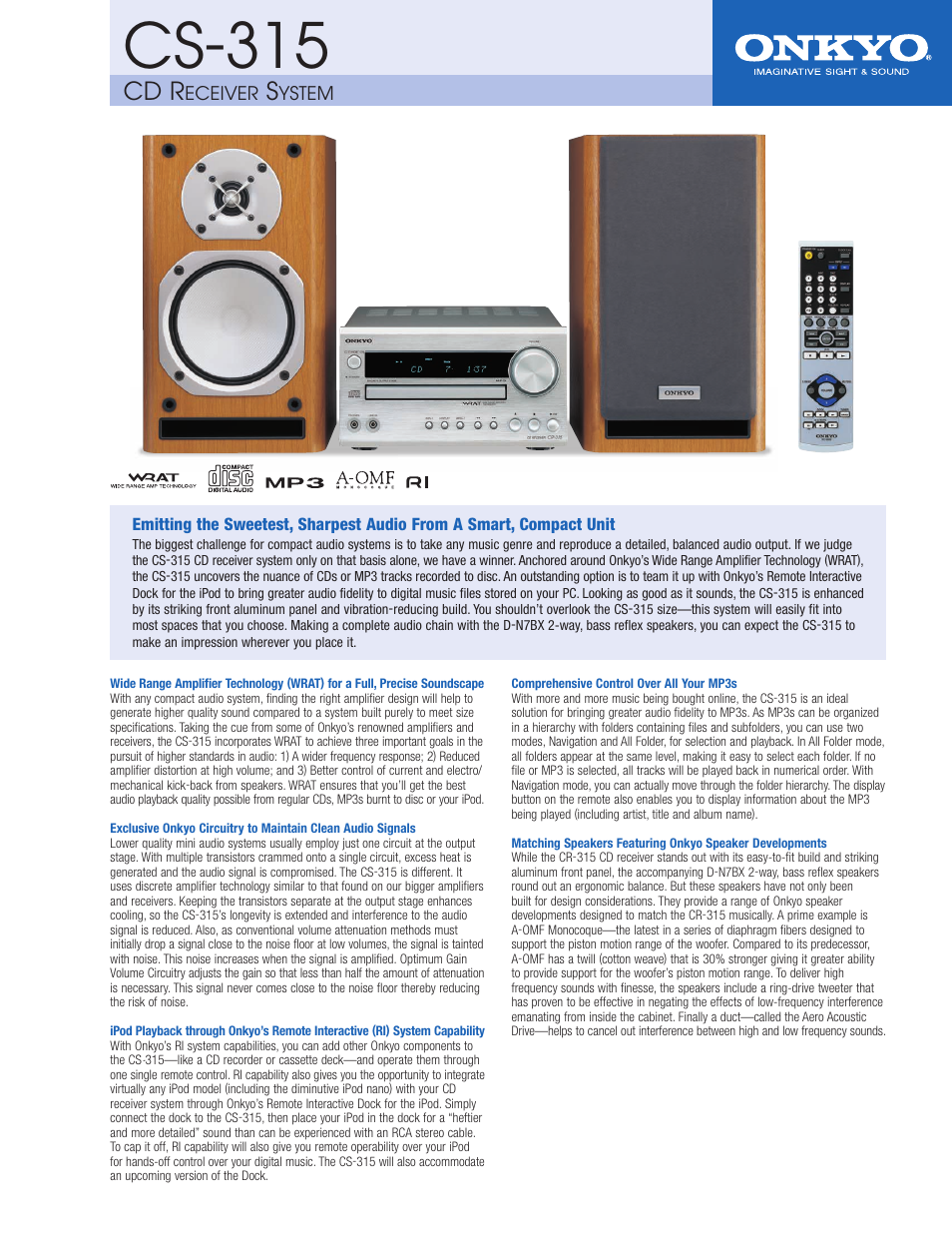 Onkyo CS-315 User Manual | 2 pages