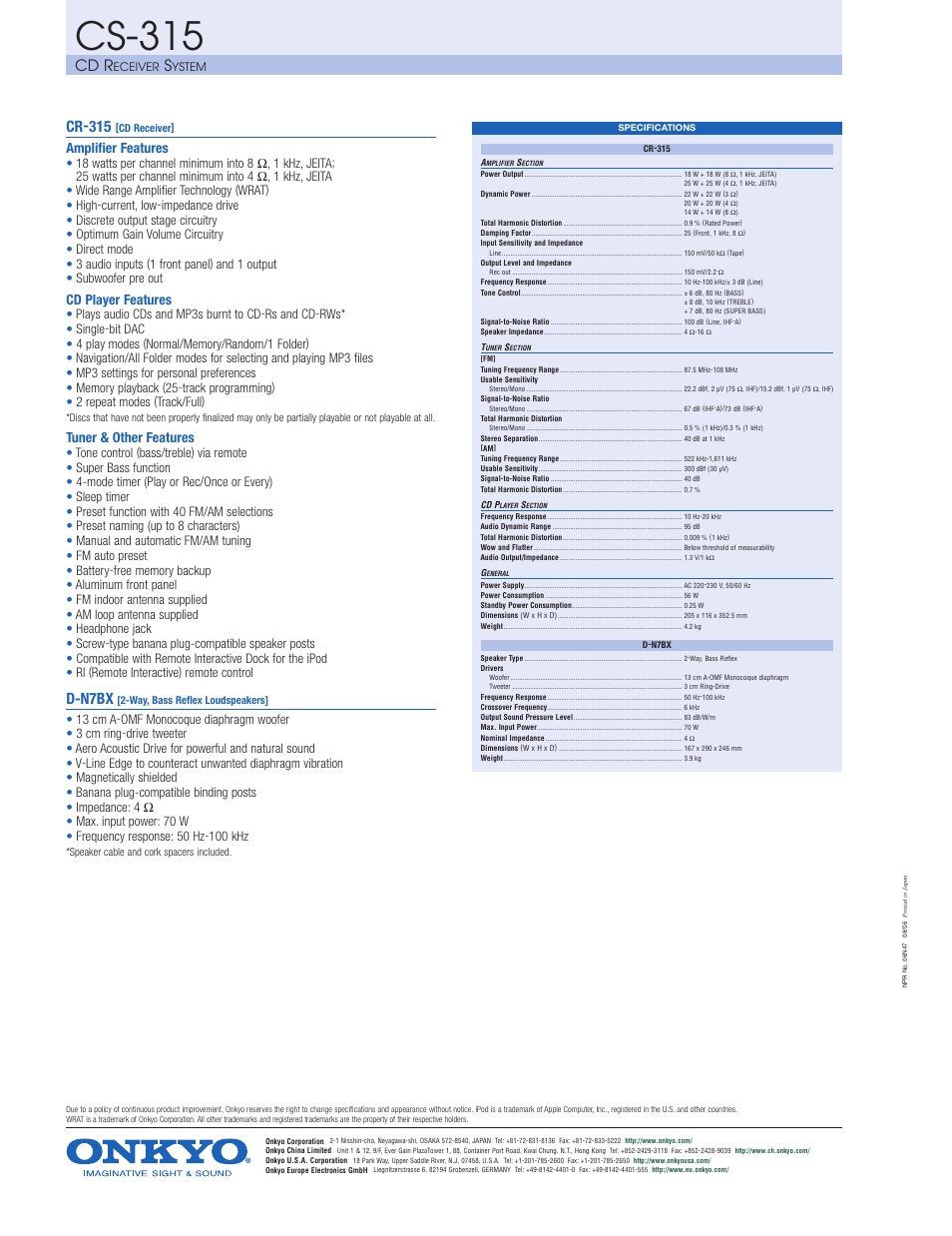Cs-315, Cd r, Cr-315 | D-n7bx | Onkyo CS-315 User Manual | Page 2 / 2