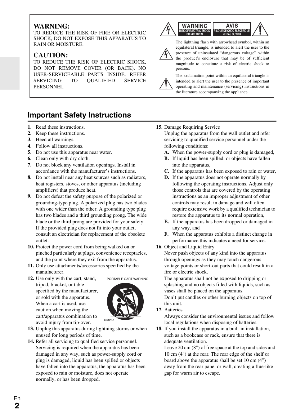 Introduction, Important safety instructions, Warning | Caution | Onkyo AV RECEIVER TX-NR1009 User Manual | Page 2 / 100