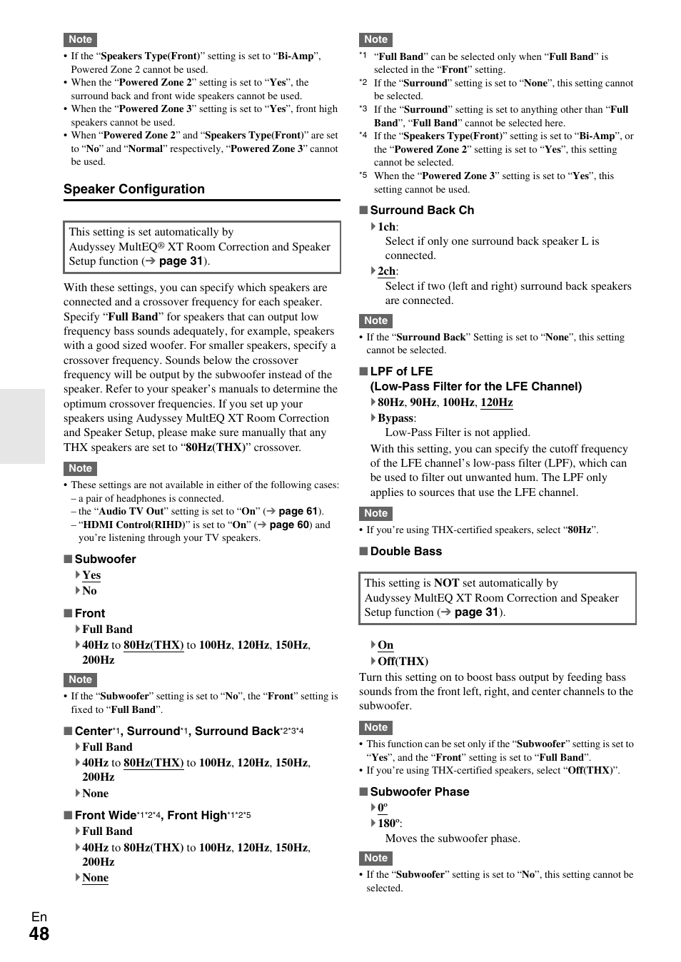 Speaker configuration” for, Speaker configuration, E “speaker configuration” for the | Onkyo AV RECEIVER TX-NR1009 User Manual | Page 48 / 100