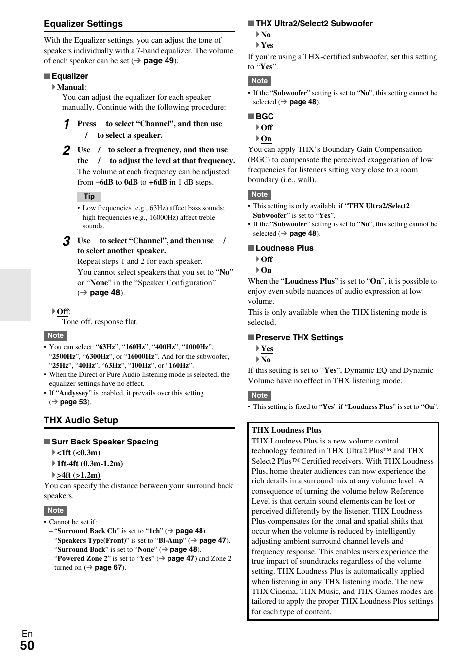 Equalizer settings | Onkyo AV RECEIVER TX-NR1009 User Manual | Page 50 / 100