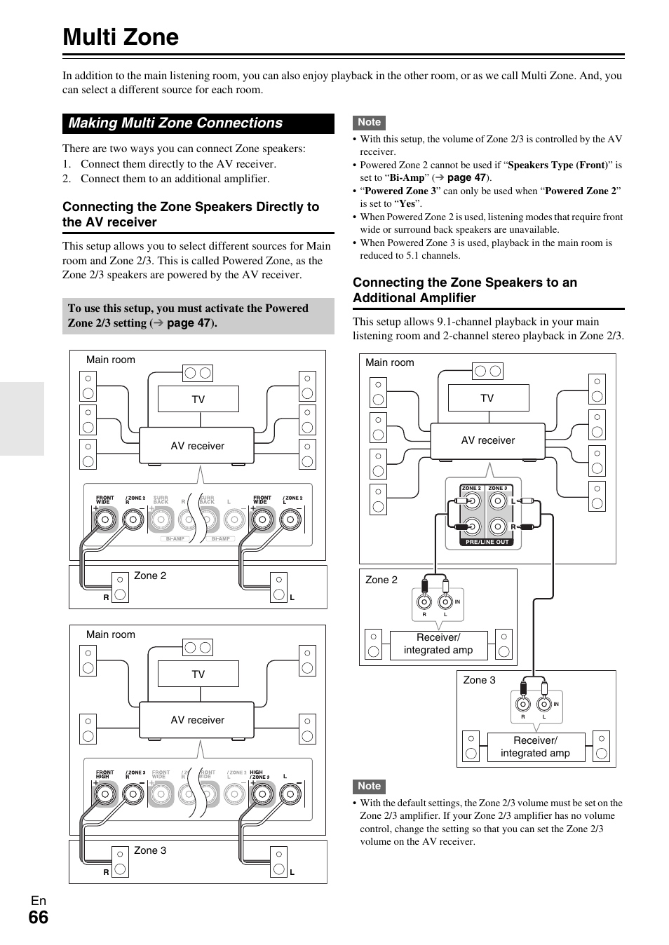 Multi zone, Making multi zone connections | Onkyo AV RECEIVER TX-NR1009 User Manual | Page 66 / 100