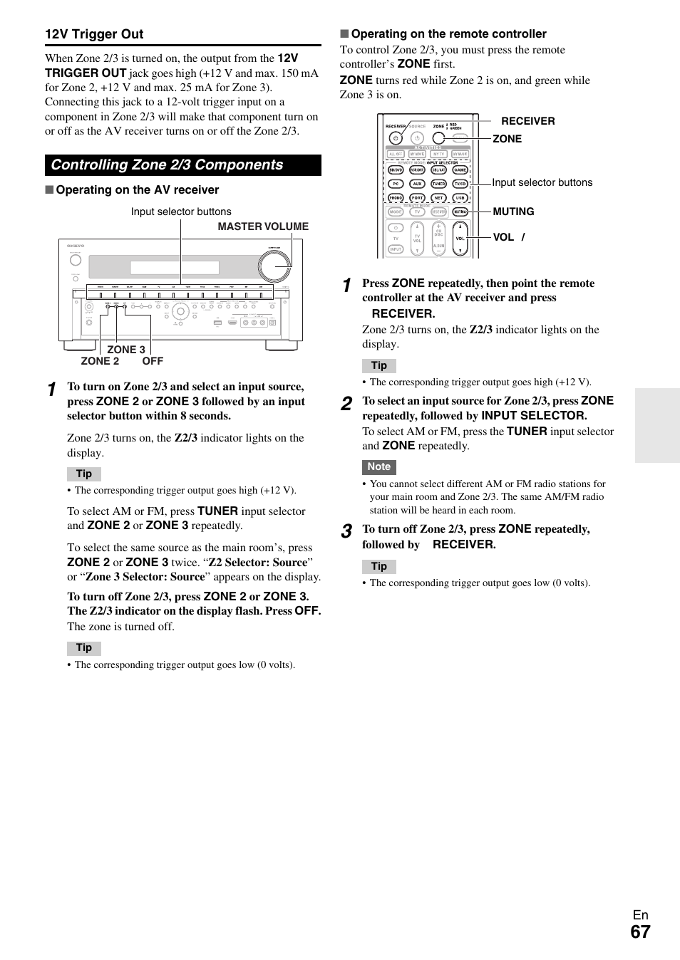 Controlling zone 2/3 components | Onkyo AV RECEIVER TX-NR1009 User Manual | Page 67 / 100