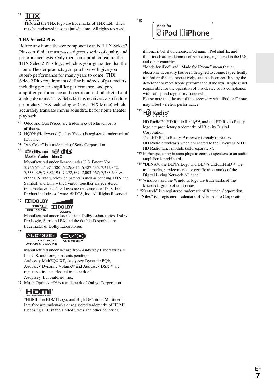 Onkyo AV RECEIVER TX-NR1009 User Manual | Page 7 / 100