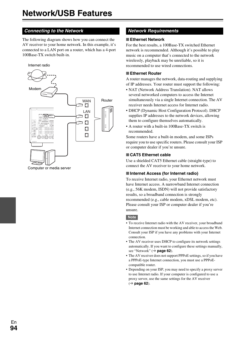 Network/usb features | Onkyo AV RECEIVER TX-NR1009 User Manual | Page 94 / 100