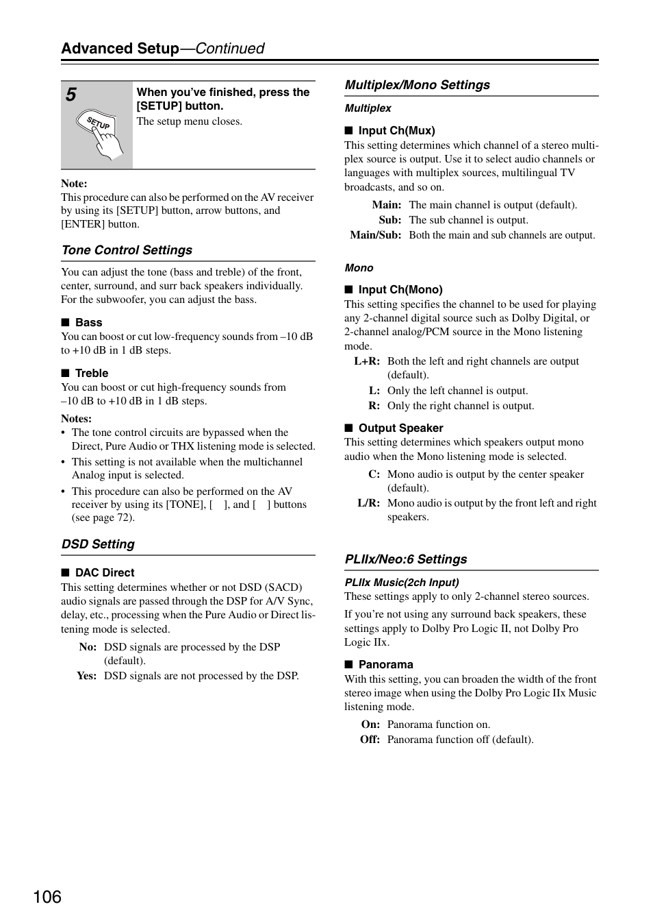 Advanced setup —continued | Onkyo TX-SR876 User Manual | Page 106 / 150