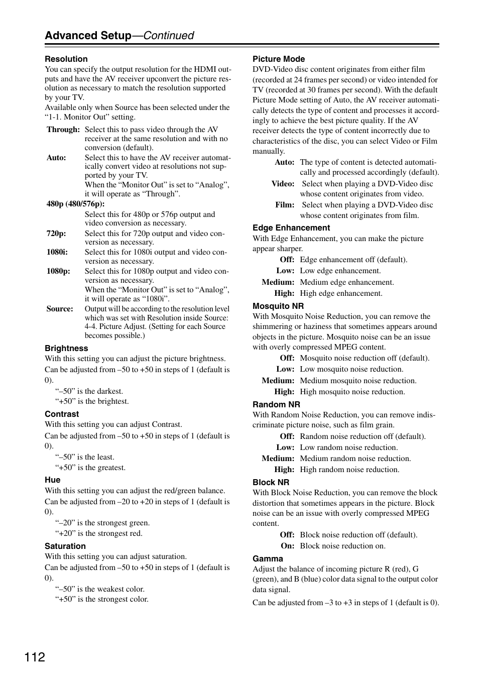 Advanced setup —continued | Onkyo TX-SR876 User Manual | Page 112 / 150