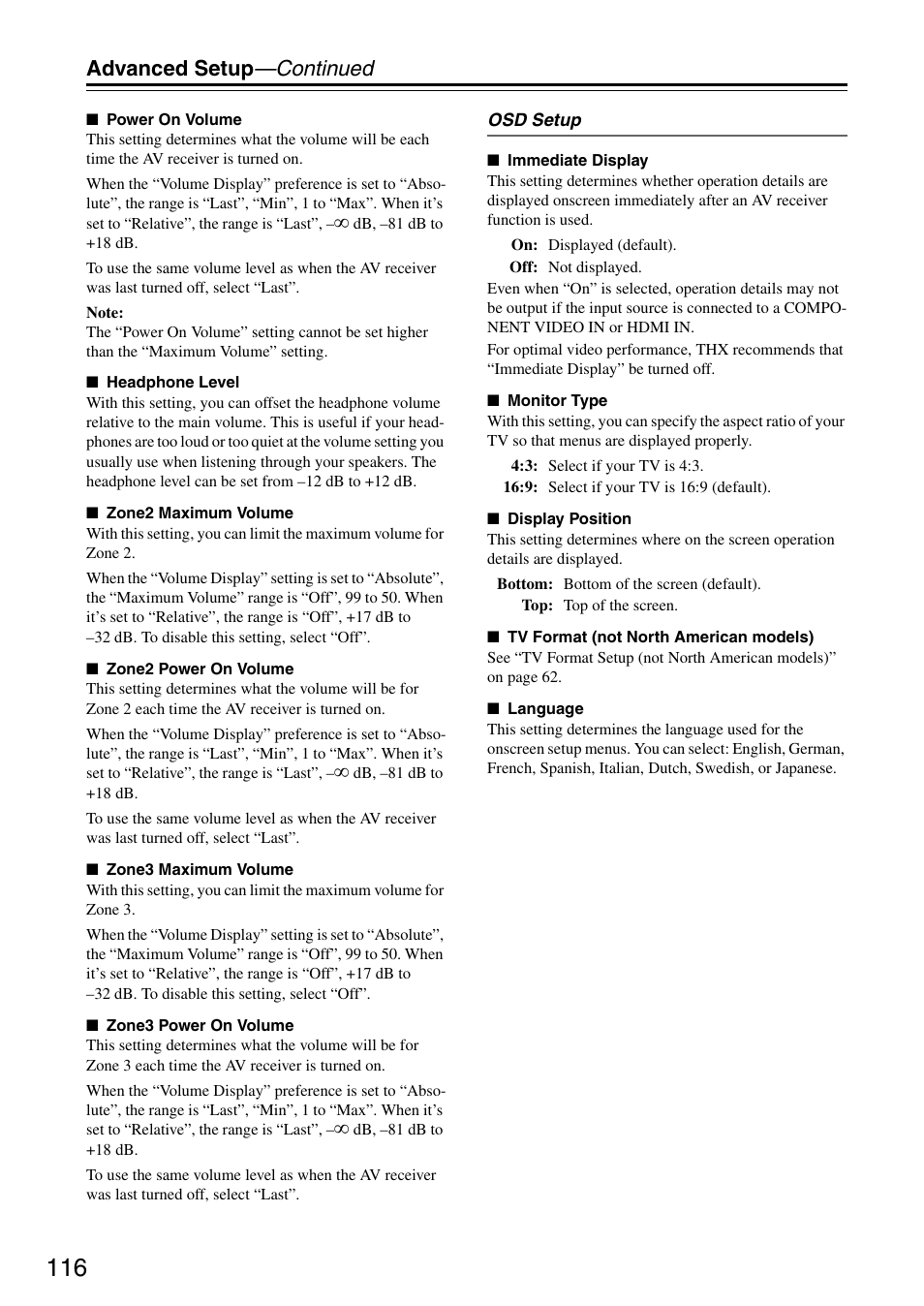 Advanced setup —continued | Onkyo TX-SR876 User Manual | Page 116 / 150