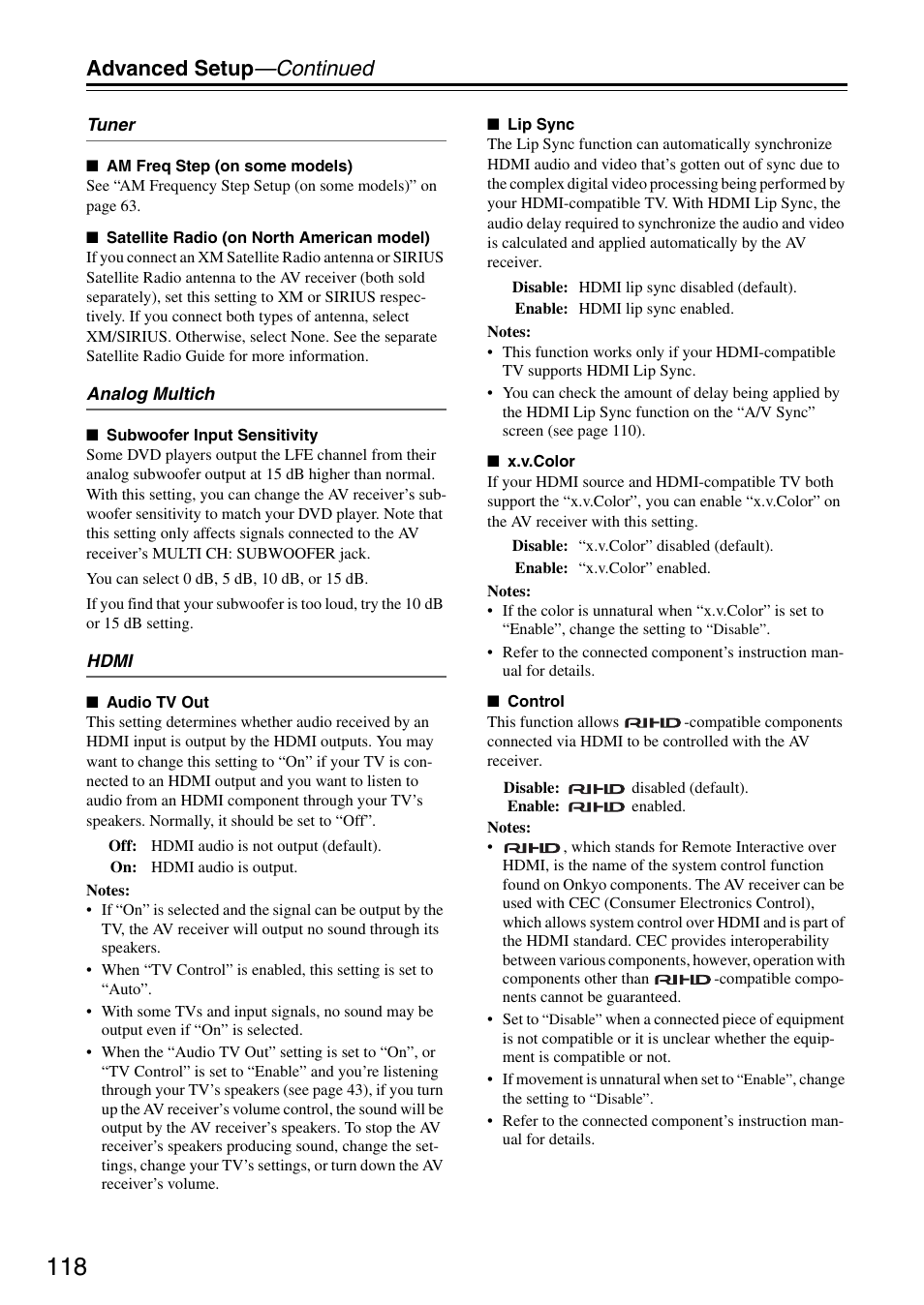 Advanced setup —continued | Onkyo TX-SR876 User Manual | Page 118 / 150