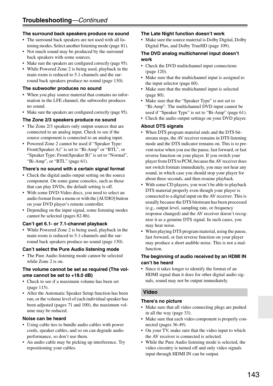 Troubleshooting —continued | Onkyo TX-SR876 User Manual | Page 143 / 150