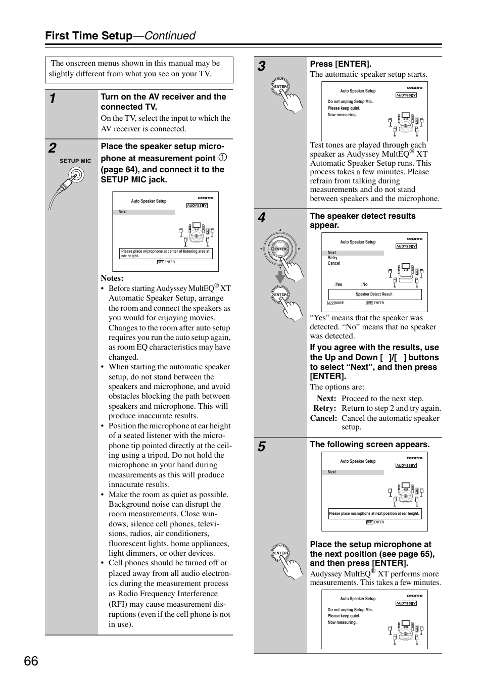 First time setup —continued | Onkyo TX-SR876 User Manual | Page 66 / 150