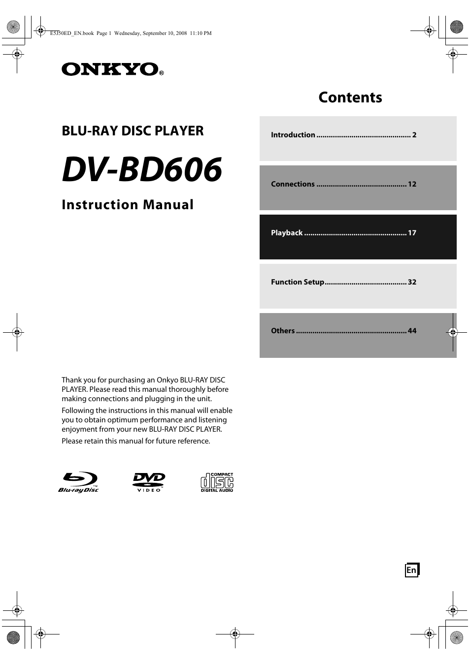 Onkyo DV-BD606 User Manual | 48 pages