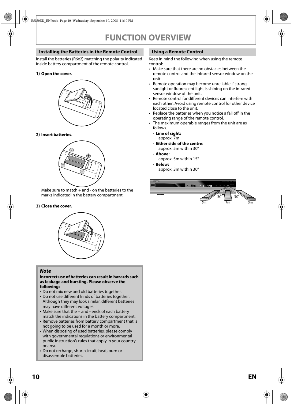 Function overview | Onkyo DV-BD606 User Manual | Page 10 / 48