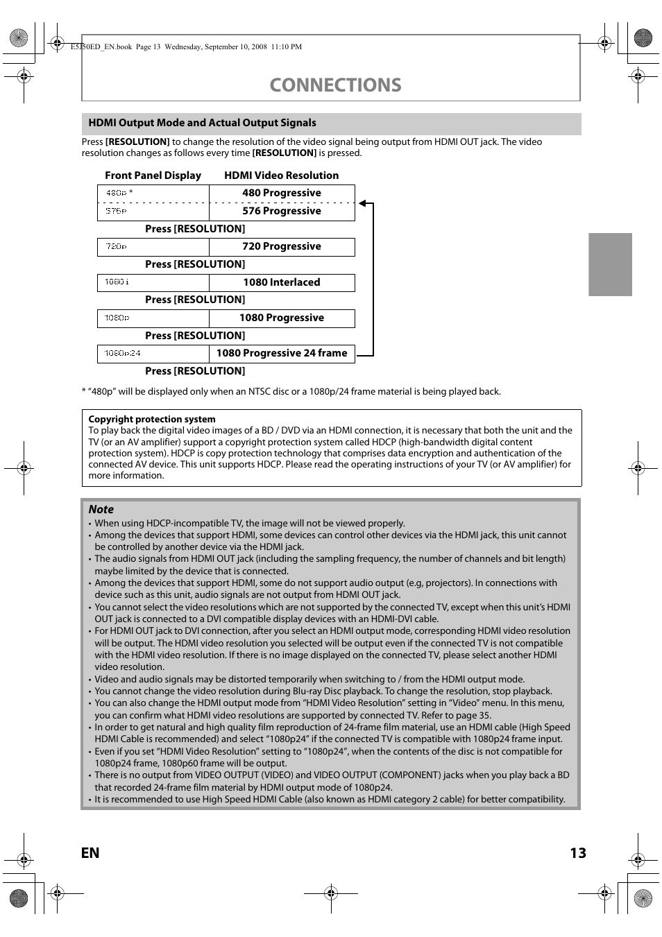 Connections | Onkyo DV-BD606 User Manual | Page 13 / 48