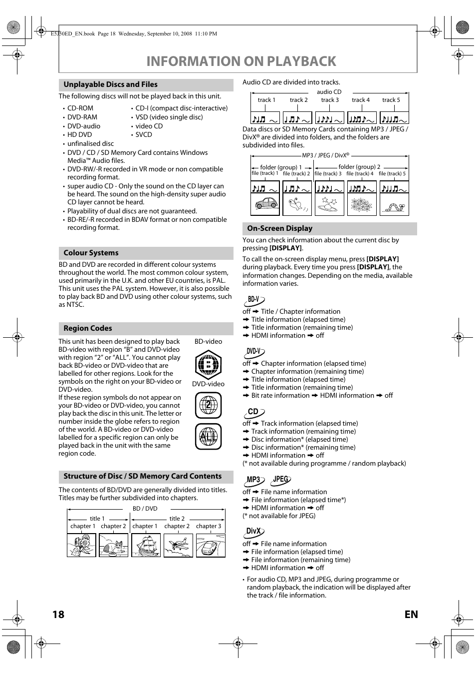 Information on playback | Onkyo DV-BD606 User Manual | Page 18 / 48