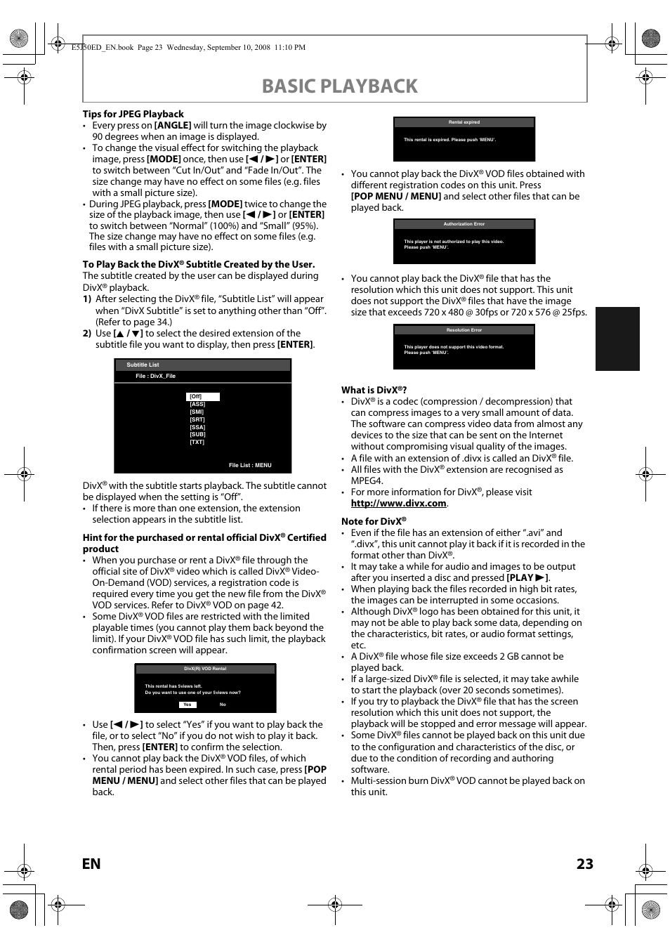 Basic playback | Onkyo DV-BD606 User Manual | Page 23 / 48