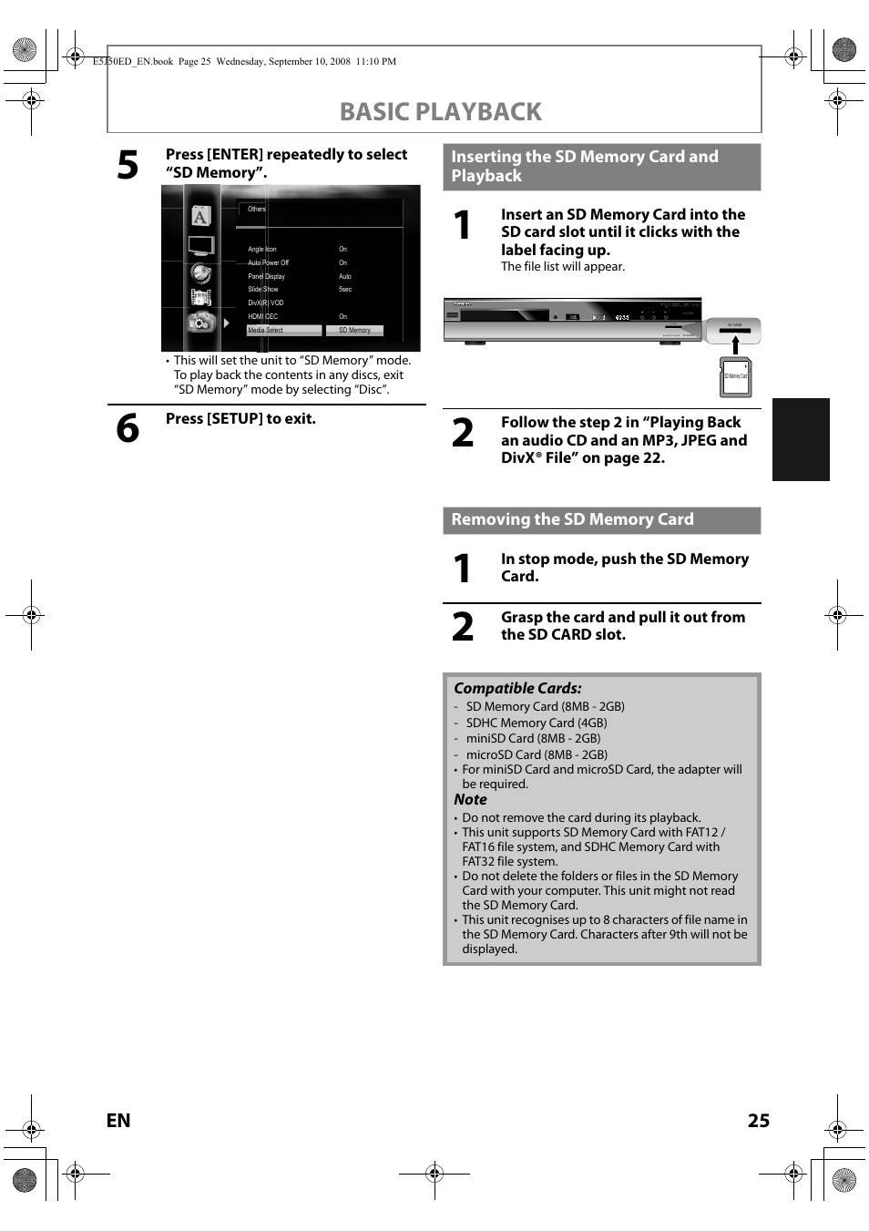 Basic playback | Onkyo DV-BD606 User Manual | Page 25 / 48