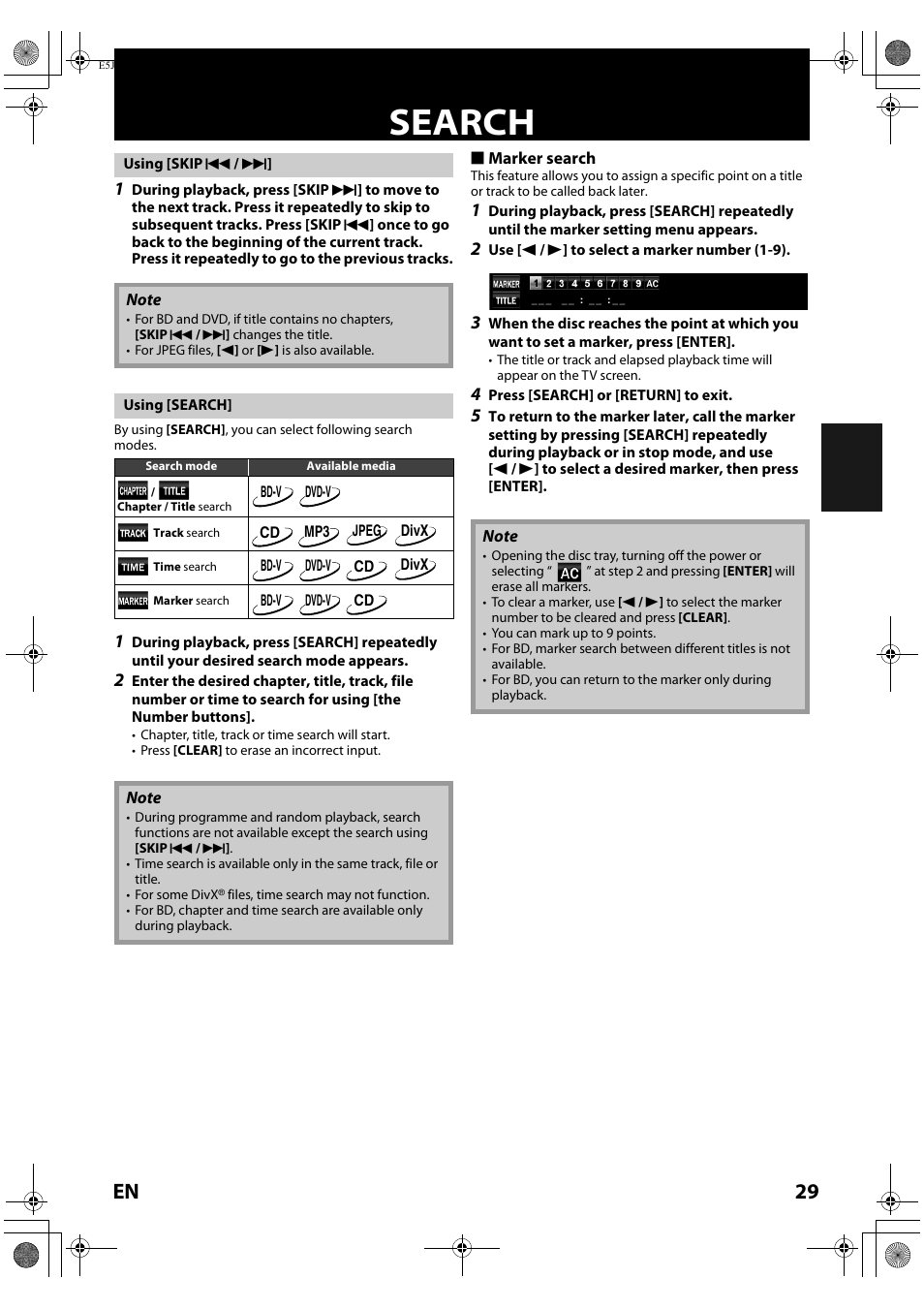 Search, 29 en | Onkyo DV-BD606 User Manual | Page 29 / 48