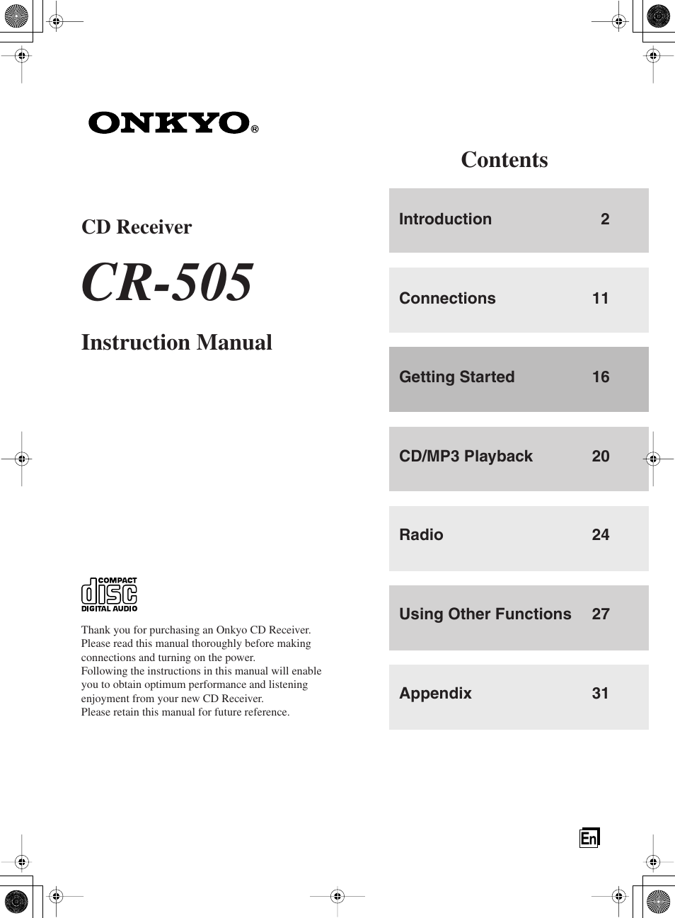 Onkyo CR-505 User Manual | 36 pages