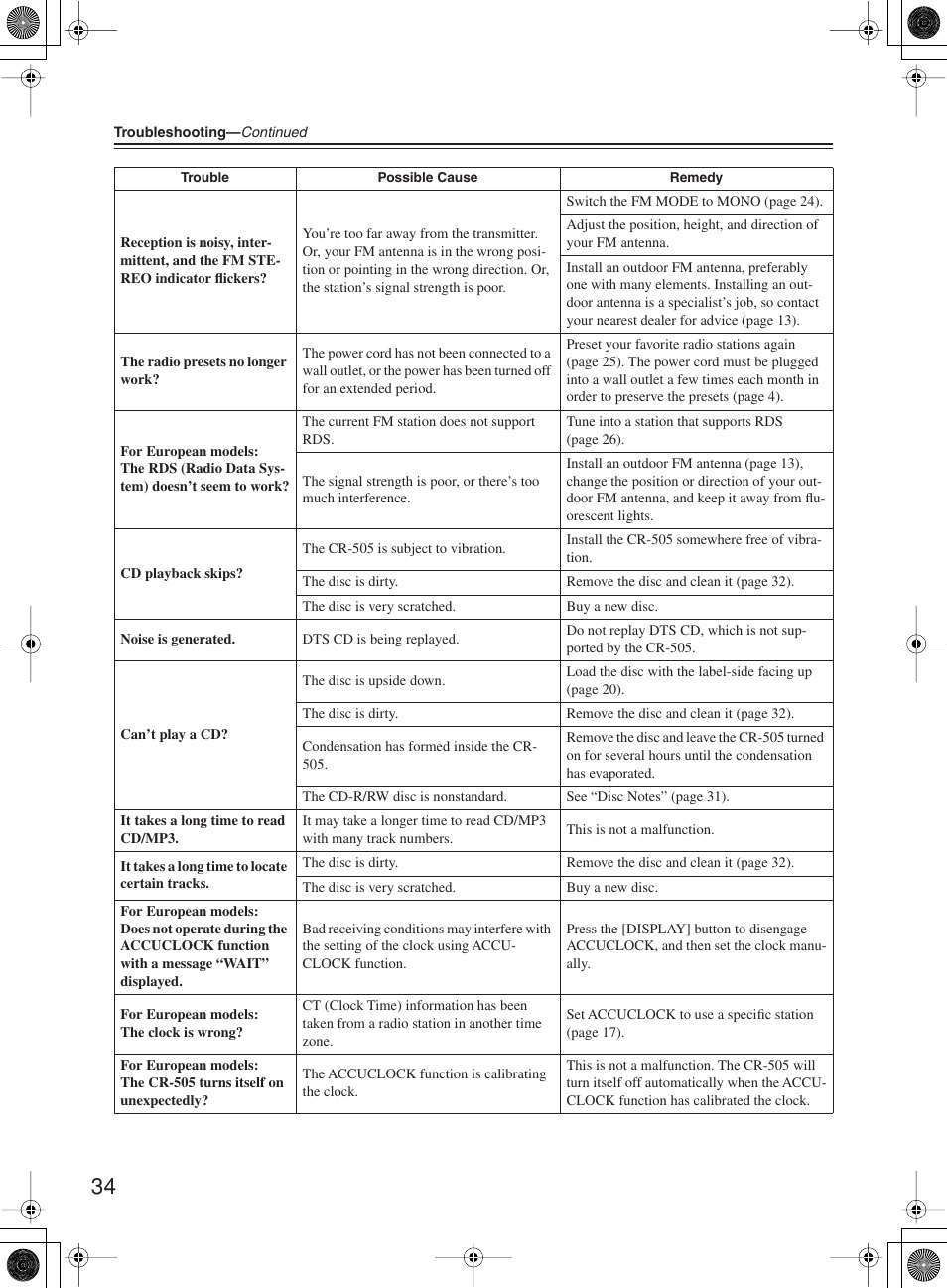 Onkyo CR-505 User Manual | Page 34 / 36