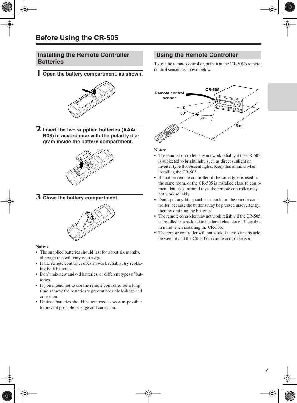 7 before using the cr-505 | Onkyo CR-505 User Manual | Page 7 / 36