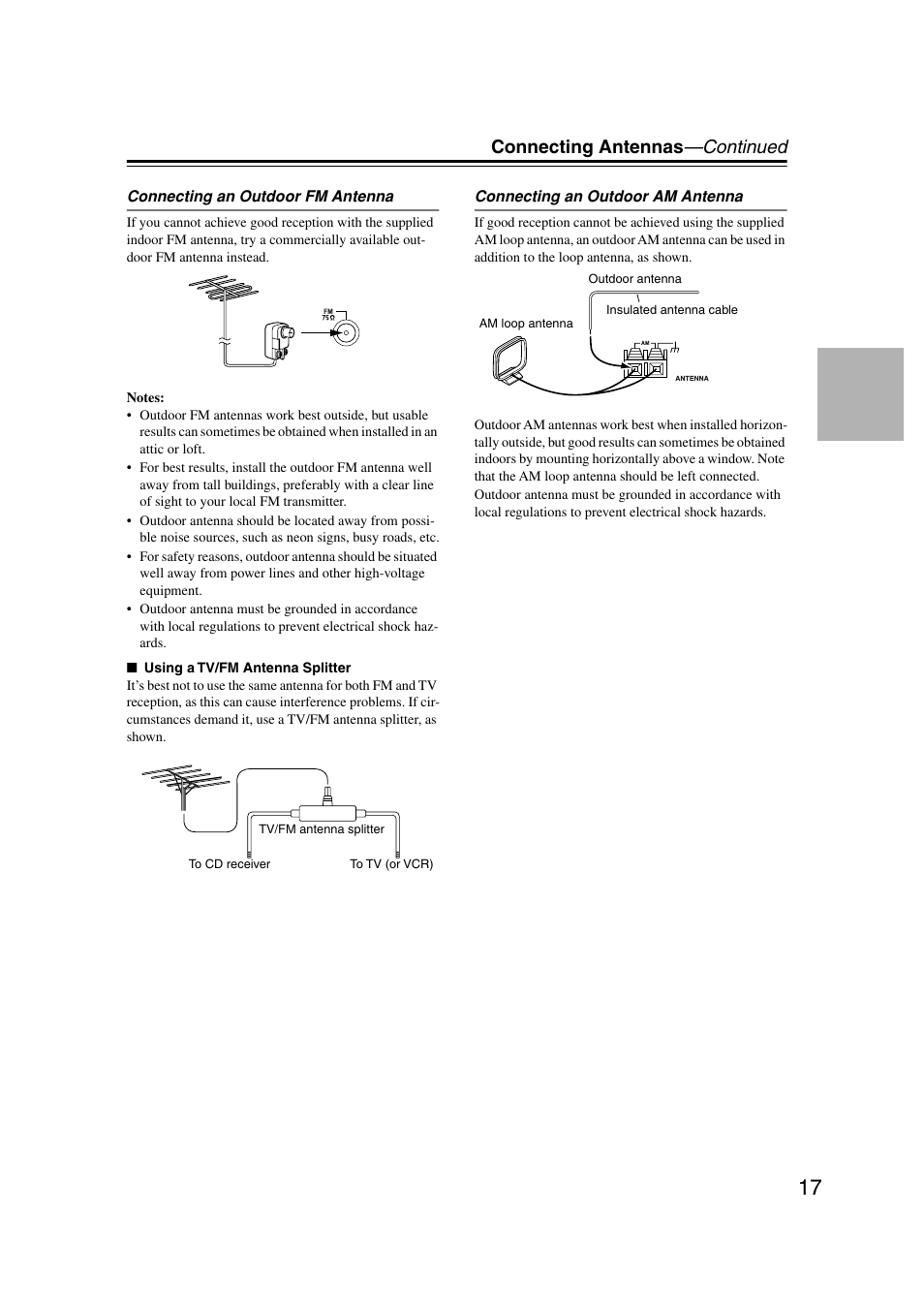 Connecting antennas —continued | Onkyo CR-515 CR-315 User Manual | Page 17 / 60