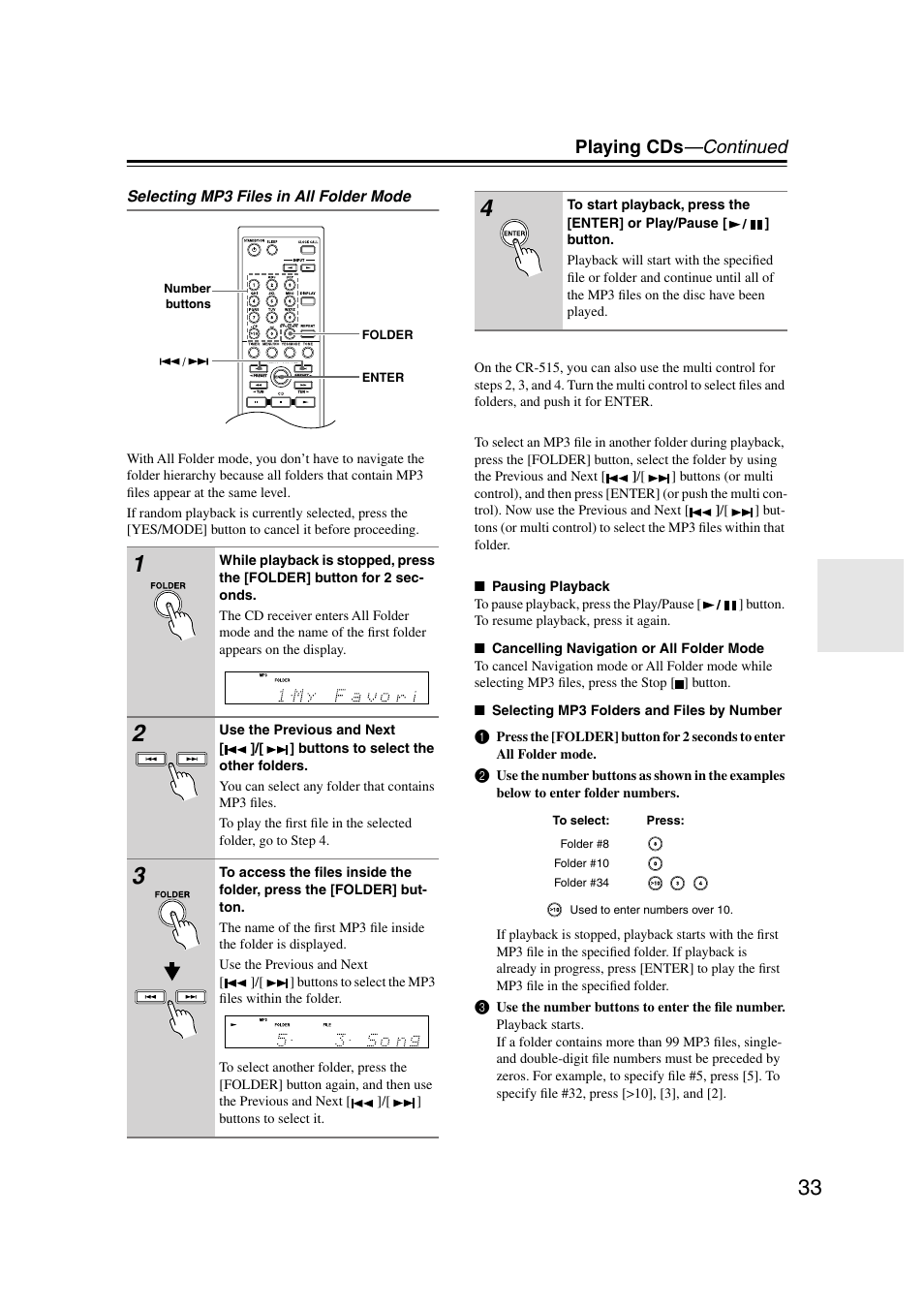 Playing cds —continued | Onkyo CR-515 CR-315 User Manual | Page 33 / 60