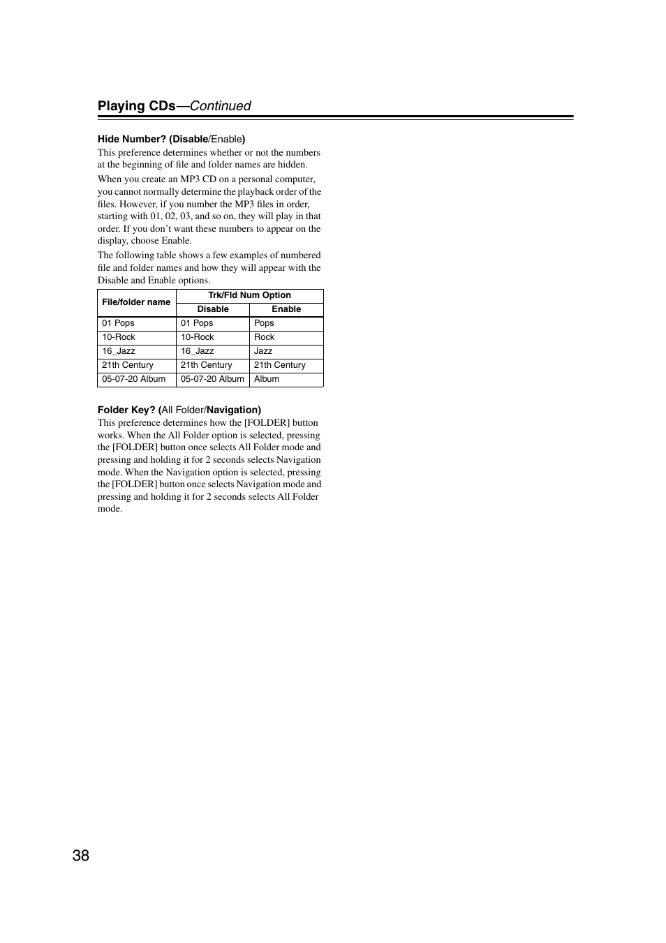 Playing cds —continued | Onkyo CR-515 CR-315 User Manual | Page 38 / 60