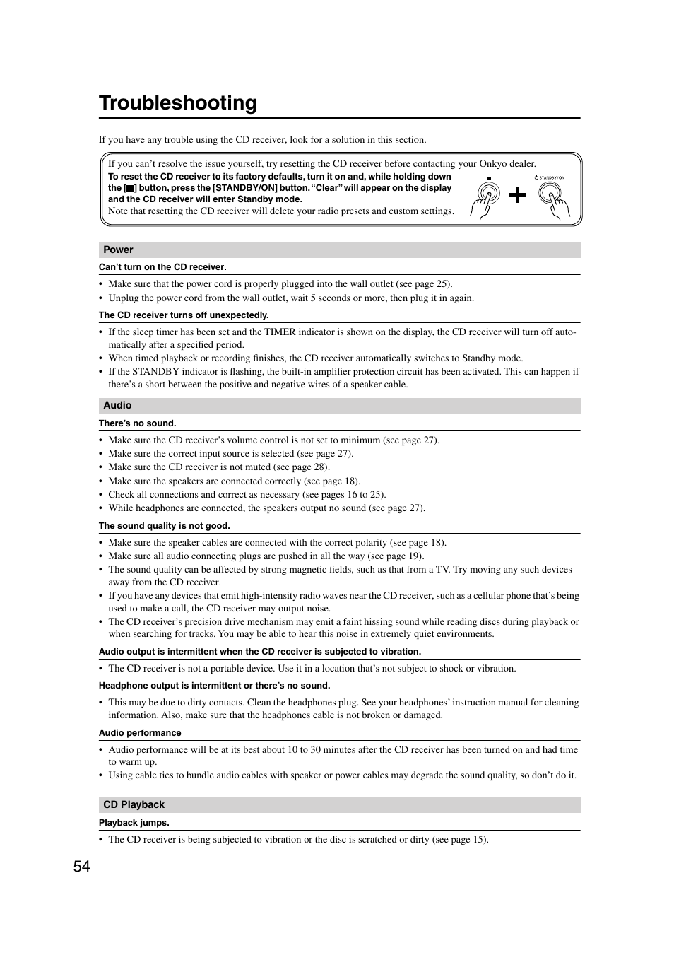 Troubleshooting | Onkyo CR-515 CR-315 User Manual | Page 54 / 60