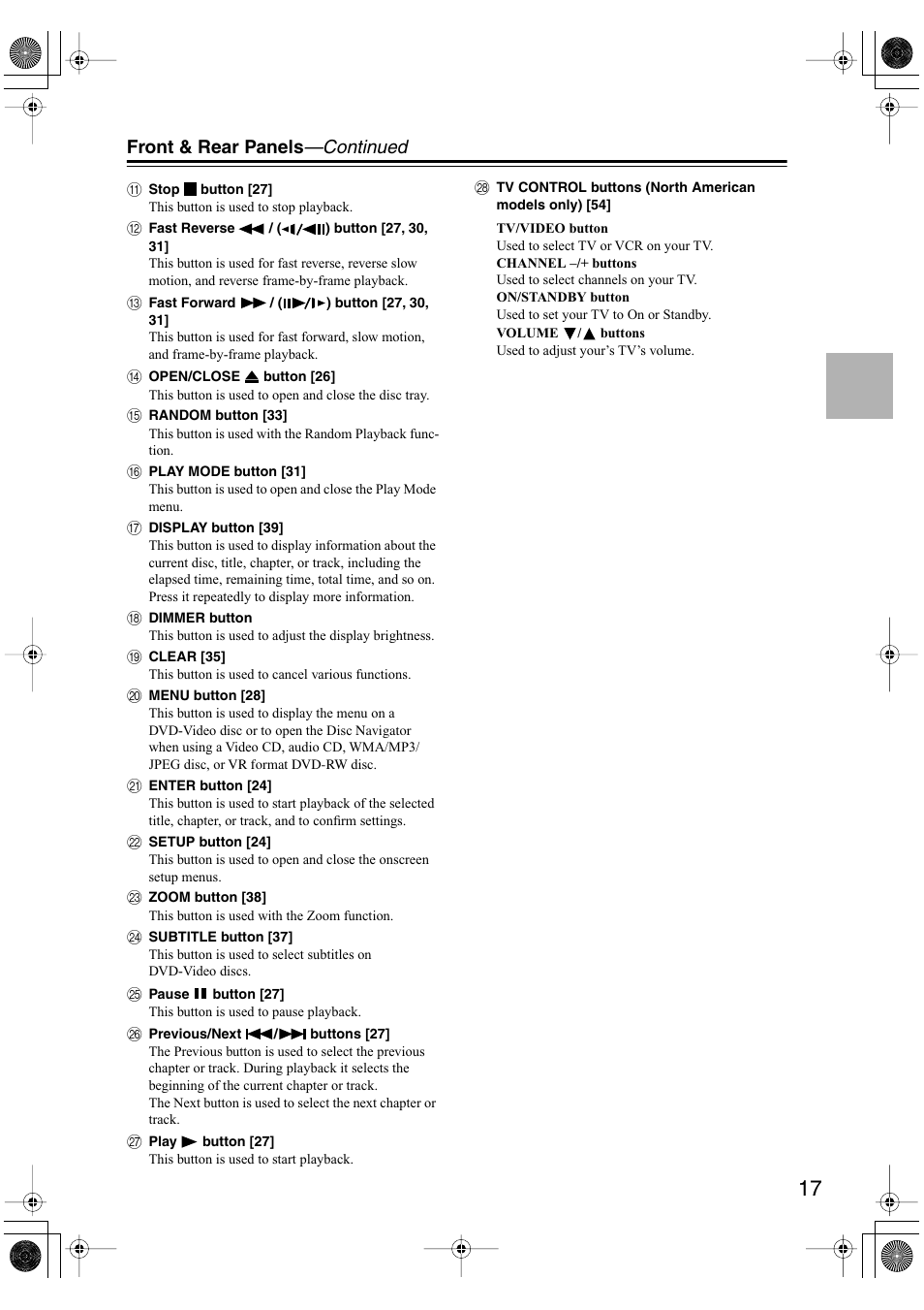 Front & rear panels —continued | Onkyo DV-SP501 User Manual | Page 17 / 60