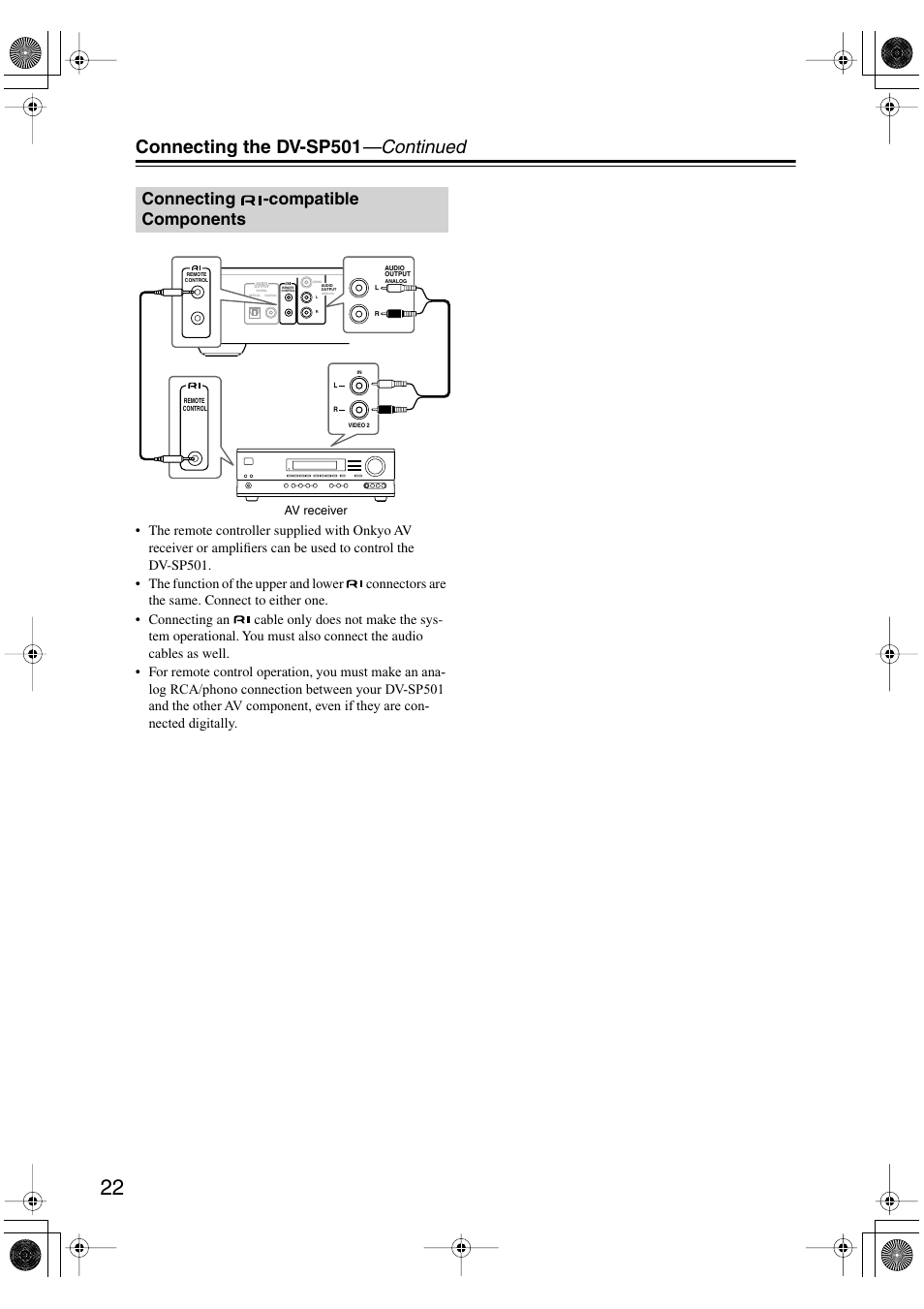 Connecting -compatible components, Connecting -compatible, K [22 | Connecting the dv-sp501 —continued | Onkyo DV-SP501 User Manual | Page 22 / 60