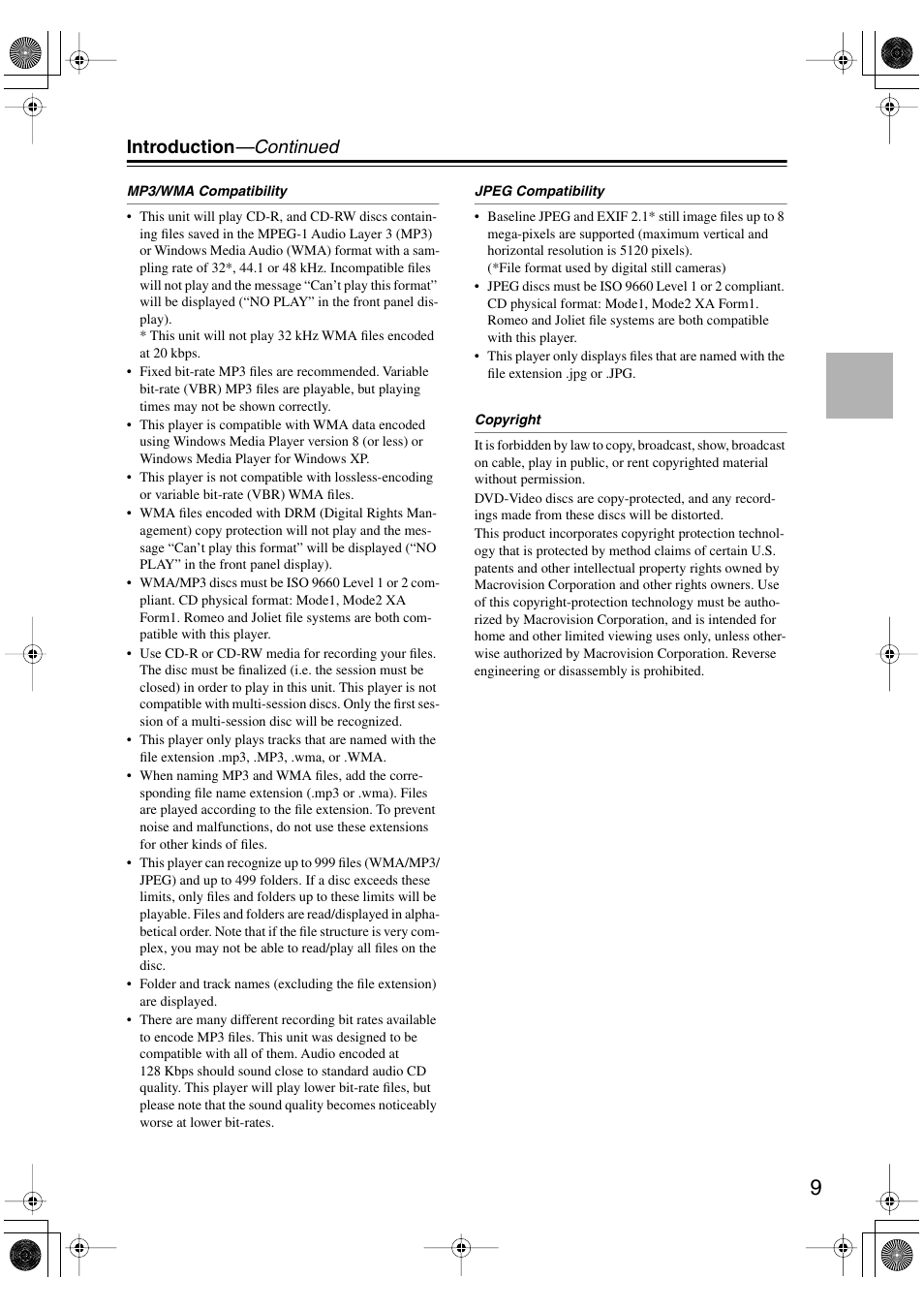 Introduction —continued | Onkyo DV-SP501 User Manual | Page 9 / 60