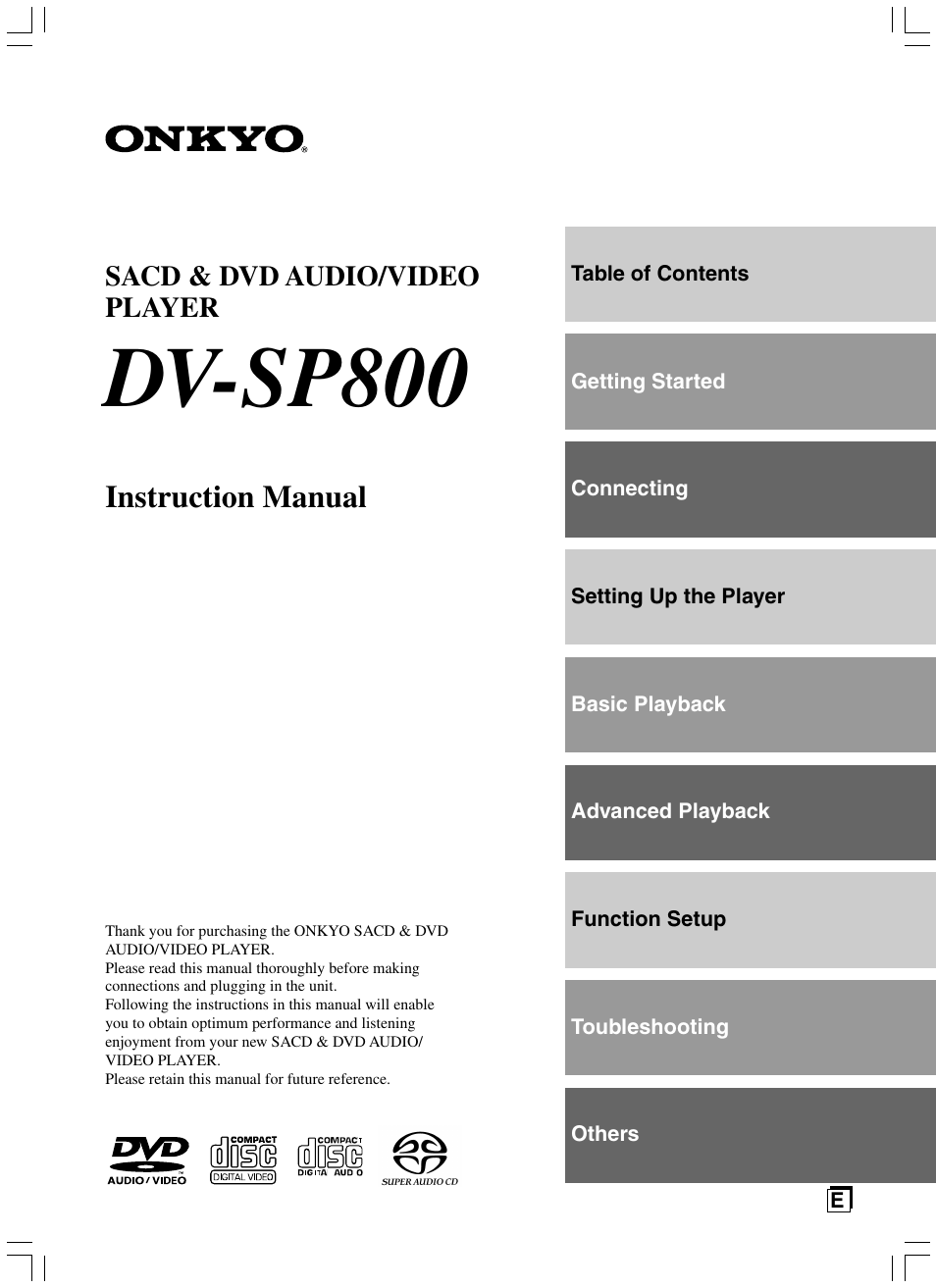 Onkyo DV-SP800 User Manual | 76 pages