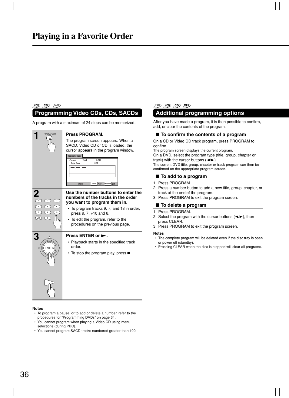 Playing in a favorite order | Onkyo DV-SP800 User Manual | Page 36 / 76