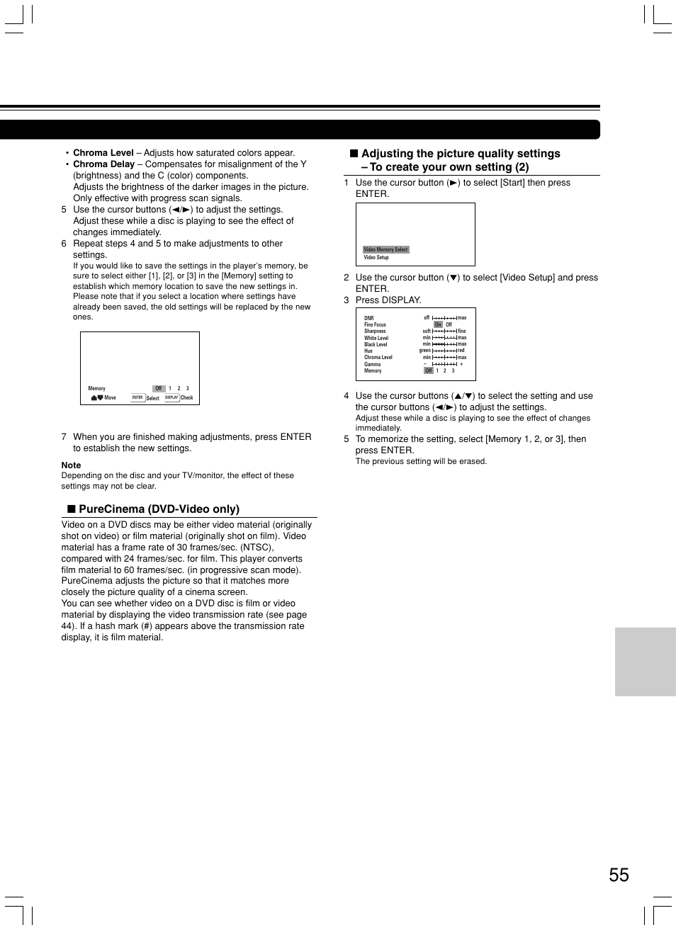 Purecinema (dvd-video only) | Onkyo DV-SP800 User Manual | Page 55 / 76