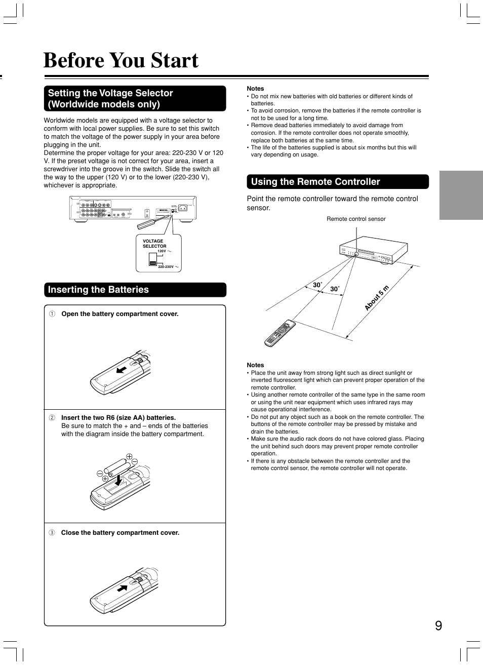 Before you start | Onkyo DV-SP800 User Manual | Page 9 / 76