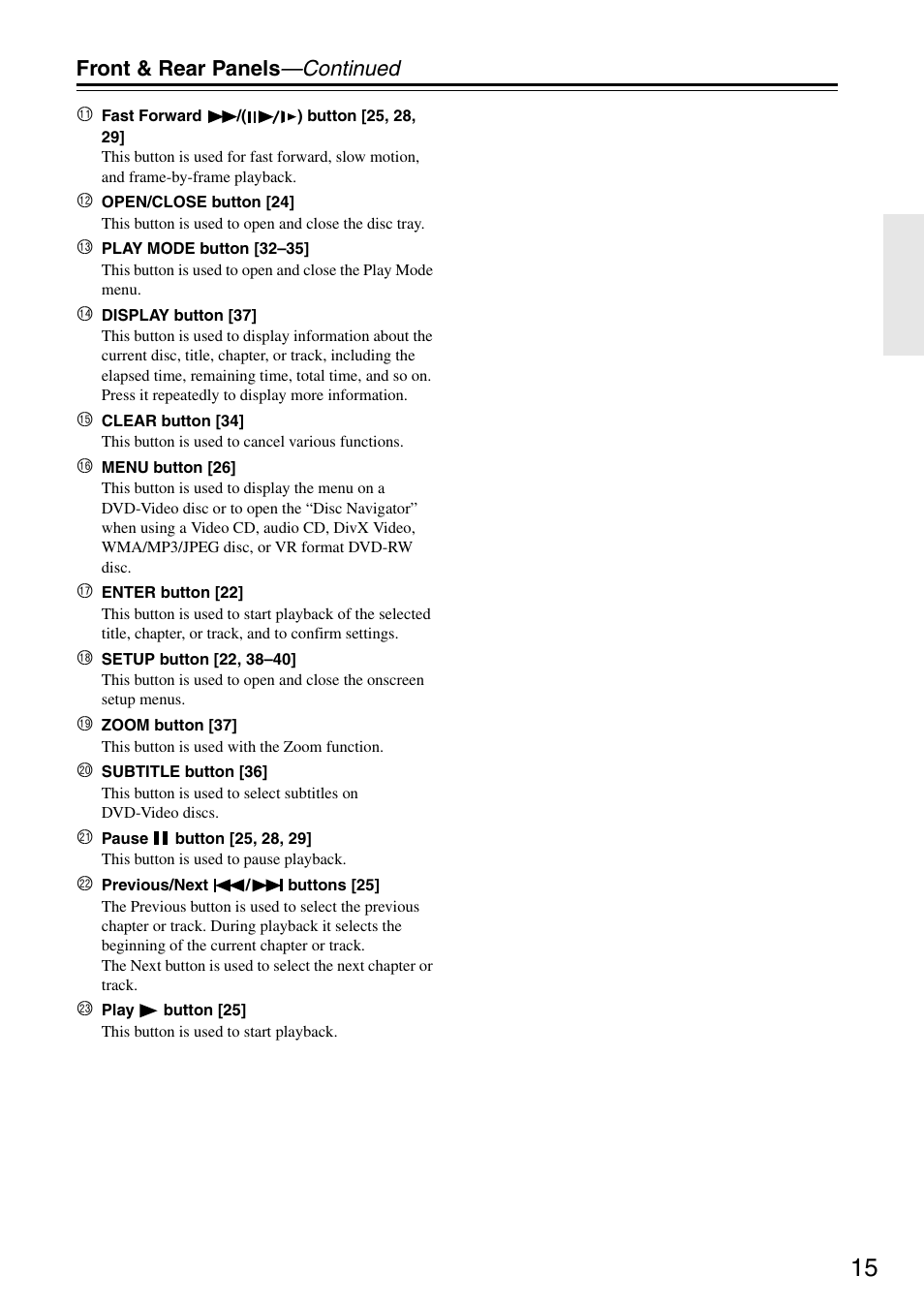 Front & rear panels —continued | Onkyo DV-SP305 User Manual | Page 15 / 56