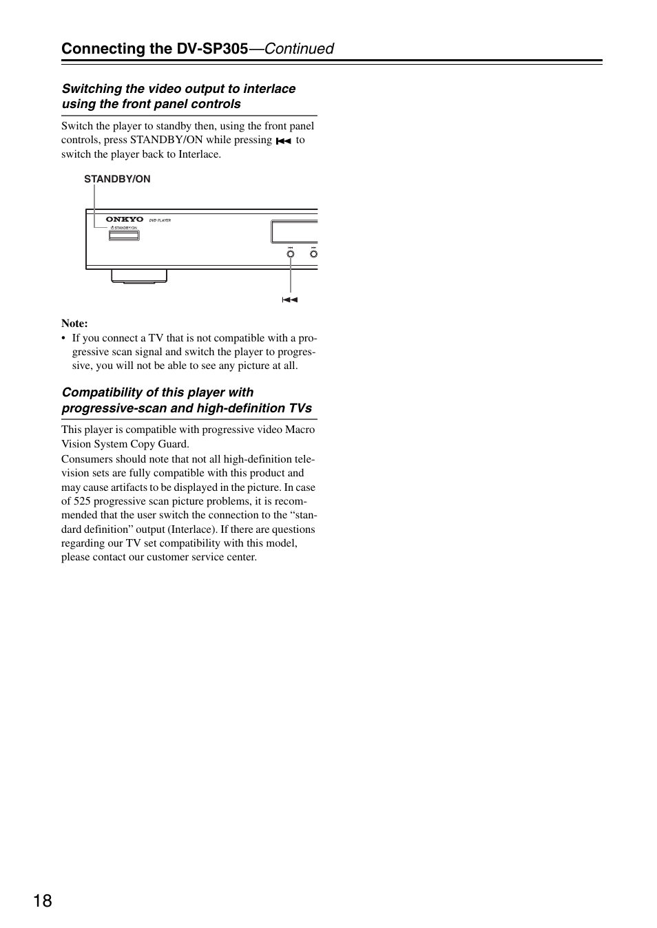 Connecting the dv-sp305 —continued | Onkyo DV-SP305 User Manual | Page 18 / 56
