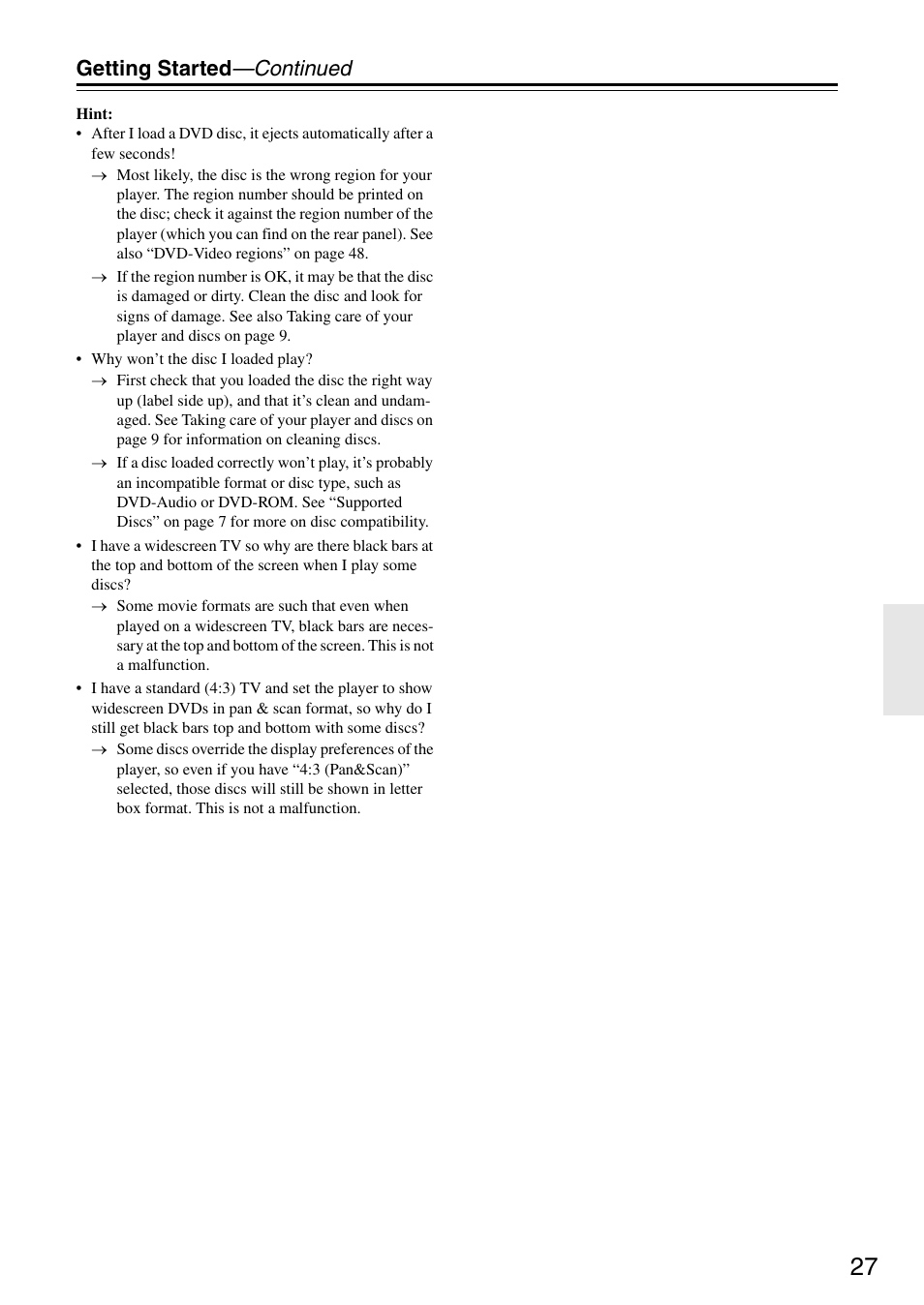 Getting started —continued | Onkyo DV-SP305 User Manual | Page 27 / 56