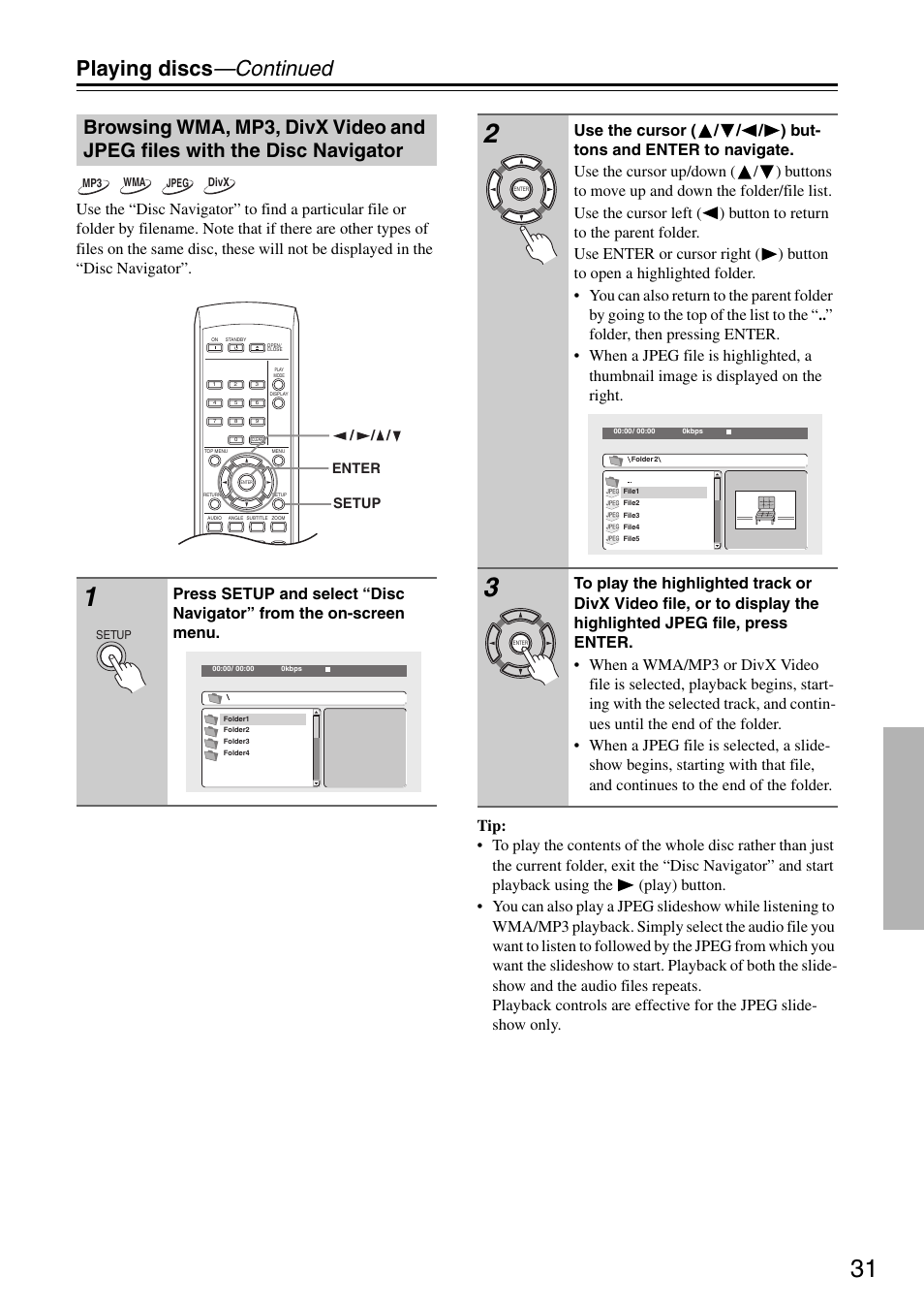 Playing discs —continued | Onkyo DV-SP305 User Manual | Page 31 / 56