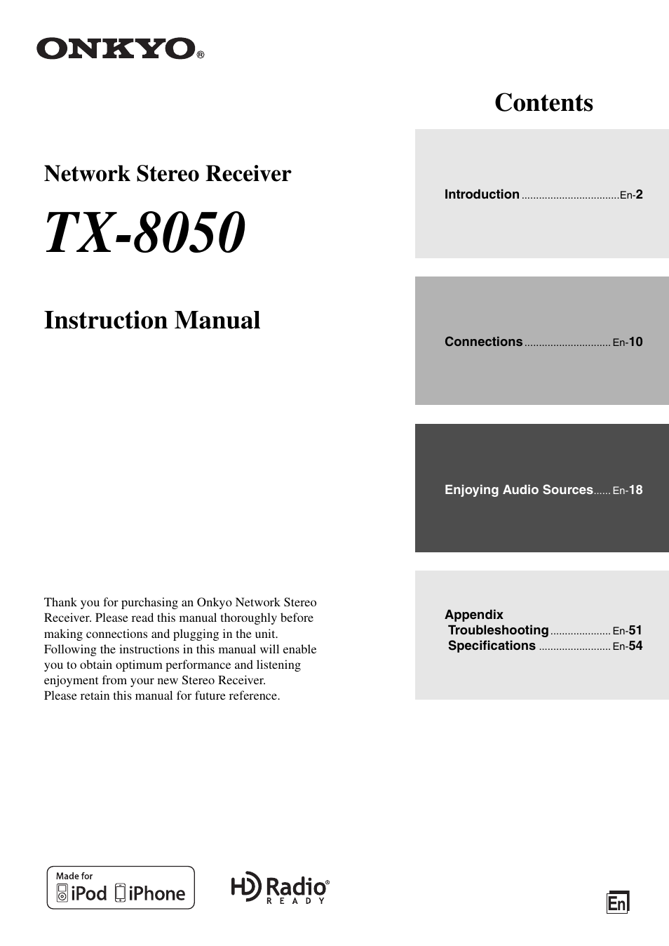 Onkyo Network TX-8050 User Manual | 56 pages
