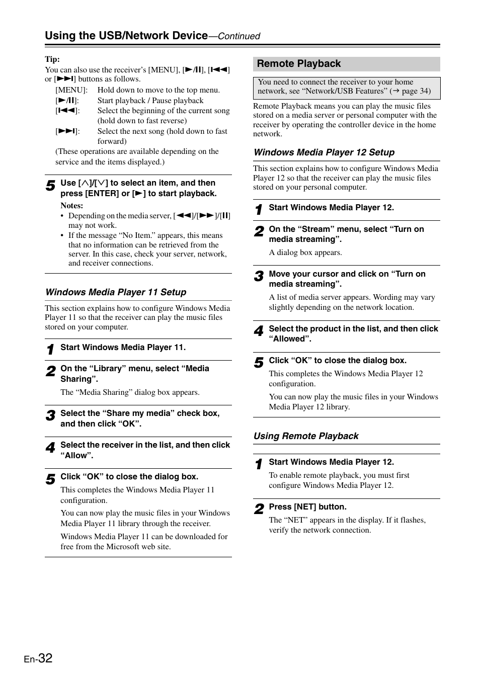 Remote playback | Onkyo Network TX-8050 User Manual | Page 32 / 56