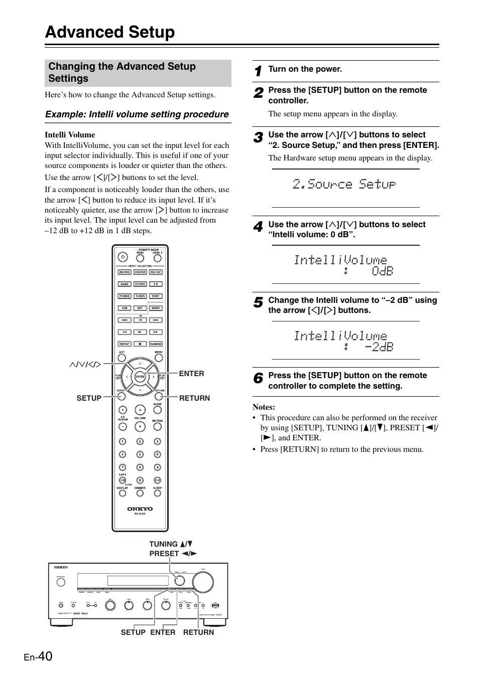 Advanced setup, Changing the advanced setup settings | Onkyo Network TX-8050 User Manual | Page 40 / 56
