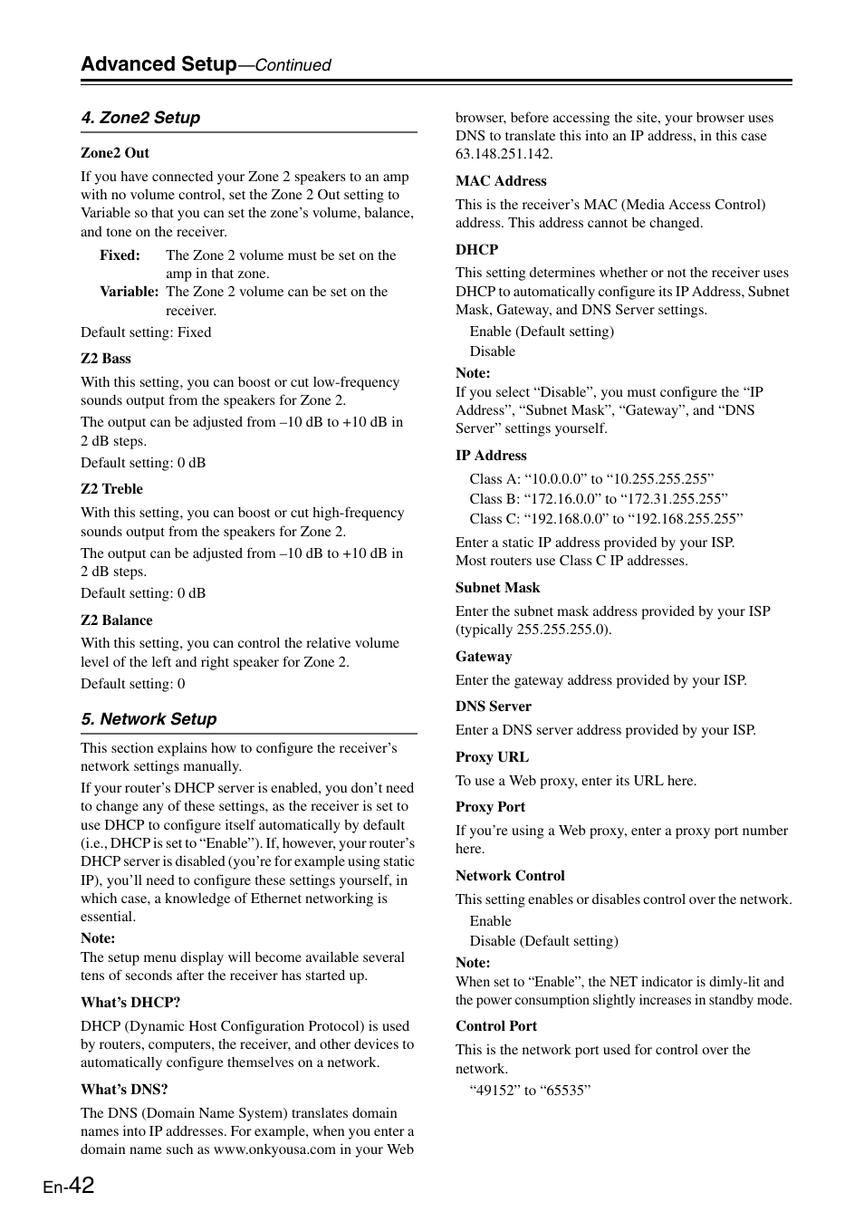 Advanced setup | Onkyo Network TX-8050 User Manual | Page 42 / 56