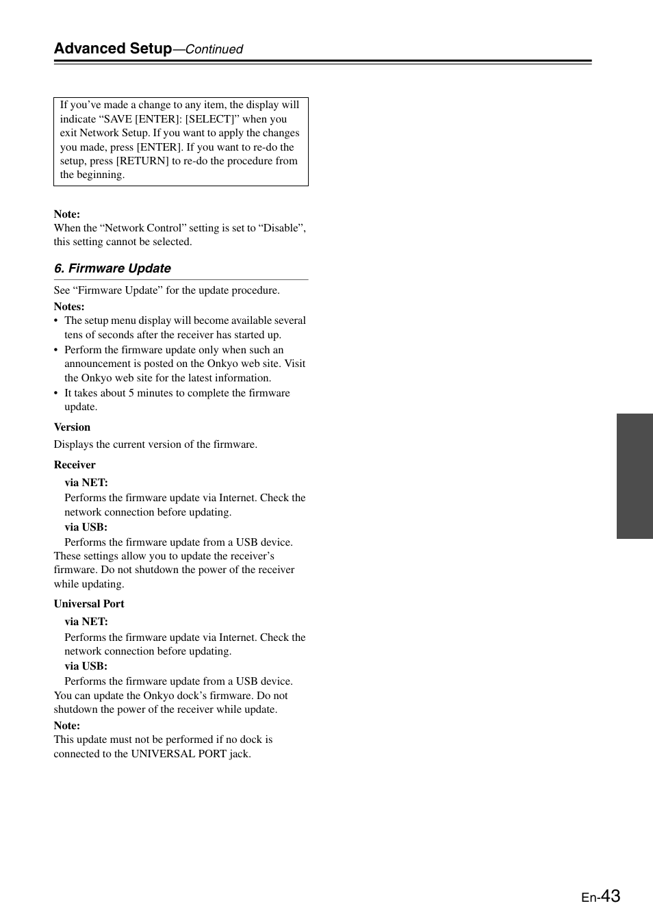 Advanced setup | Onkyo Network TX-8050 User Manual | Page 43 / 56