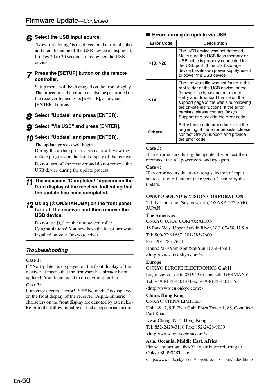 Firmware update | Onkyo Network TX-8050 User Manual | Page 50 / 56