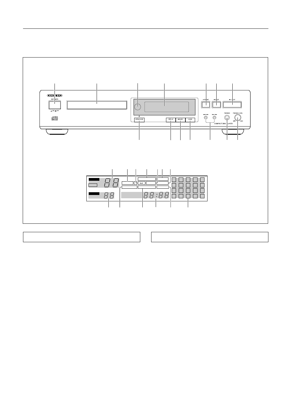 Control positions and names, Power button [7, Disc tray [7 | Remote control sensor [5, Display (refer to the “display” illustration.), Pause button [7, Stop button [7, 11, Play button [7, 10, Phones level knob [8, Phones jack [8 | Onkyo DX-7222 User Manual | Page 14 / 16
